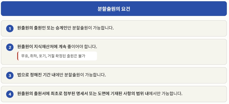 특허 분할출원 요건